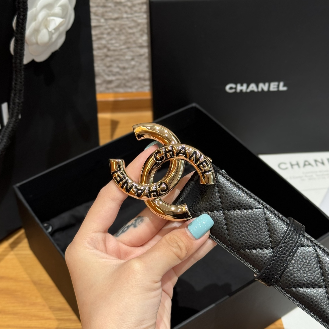 -香家新款女士腰带 经典羊皮皮革双C扣 金色的双C扣是香家的标志性设计 黑色皮带 4.0cm