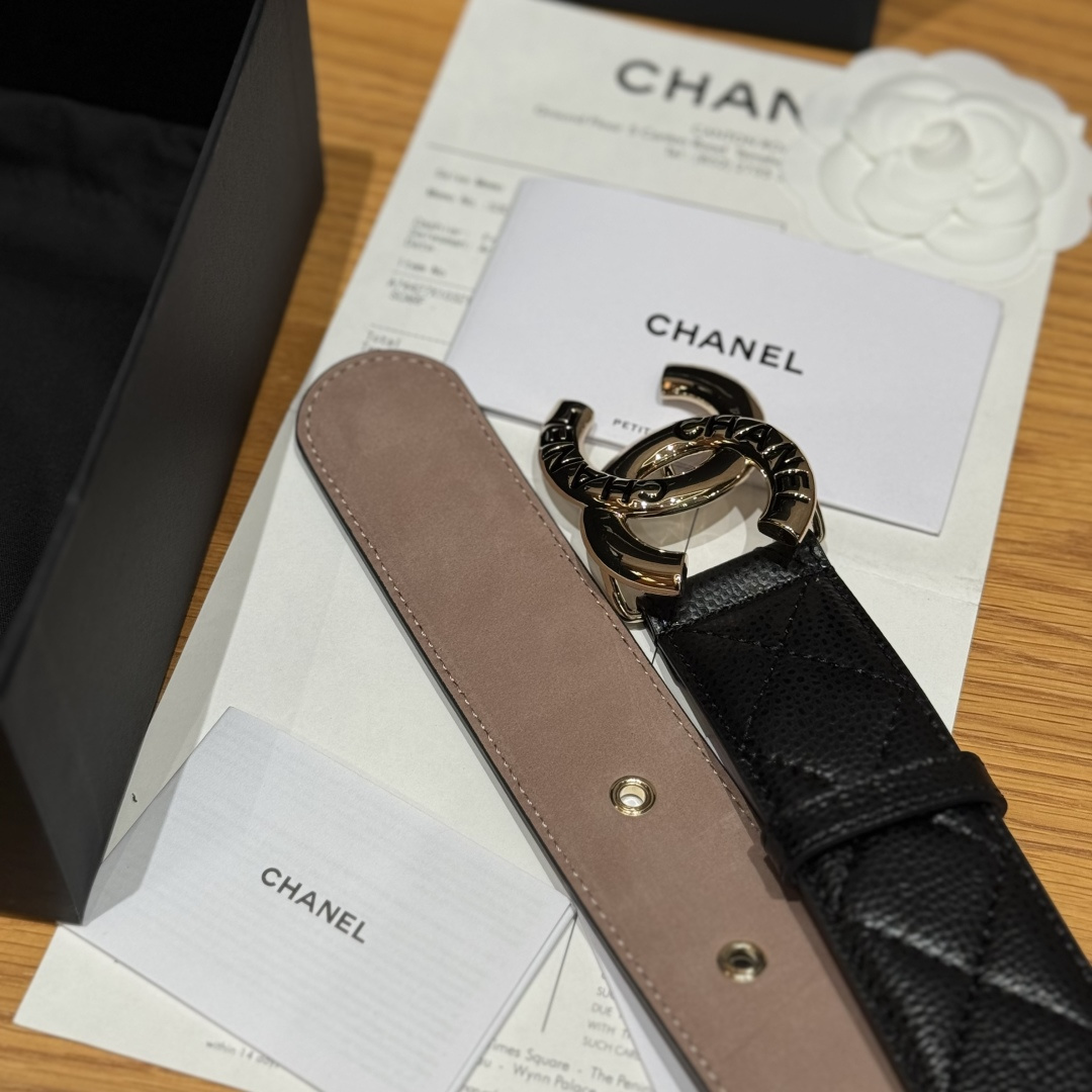 -香家新款女士腰带 经典羊皮皮革双C扣 金色的双C扣是香家的标志性设计 黑色皮带 4.0cm