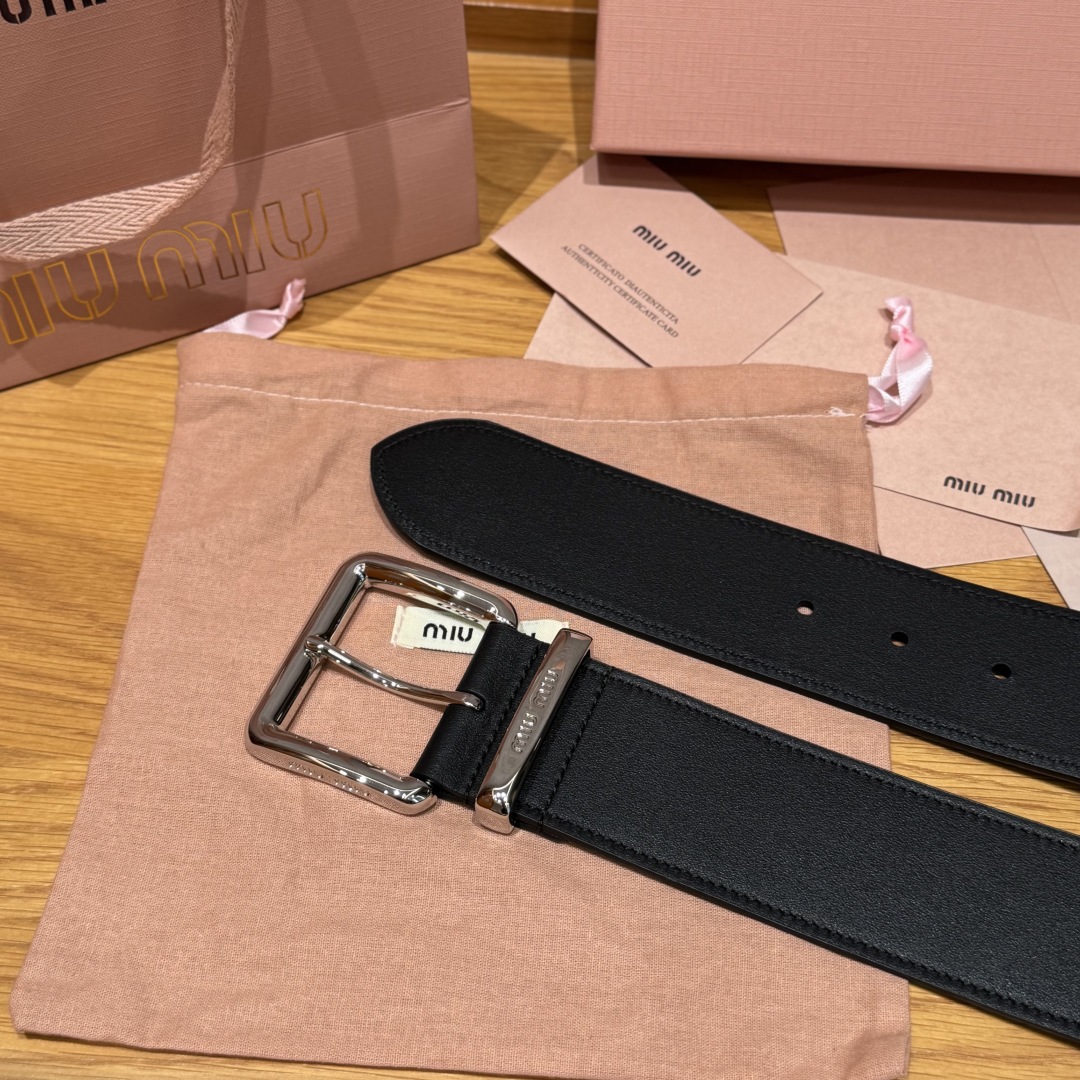 Miu Miu Women's Black Leather Belt with Silver Buckle, Classic Design 5 cmp i1750758233573 6621 0 5