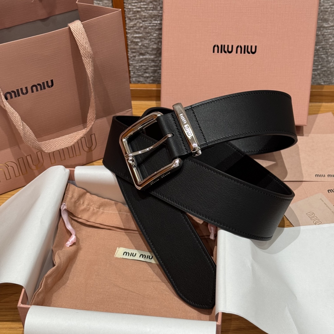 Miu Miu Women's Black Leather Belt with Silver Buckle, Classic Design 2 cmp i1750758233573 9518 0 2