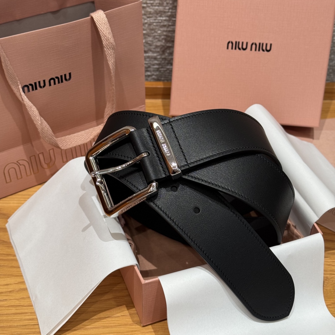 Miu Miu Women's Black Leather Belt with Silver Buckle, Classic Design 3 cmp i1750758235573 7849 0 0
