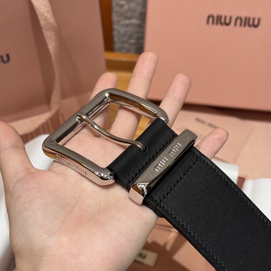 Miu Miu Women's Black Leather Belt with Silver Buckle, Classic Design 6 cmp i1750758235582 6671 0 1
