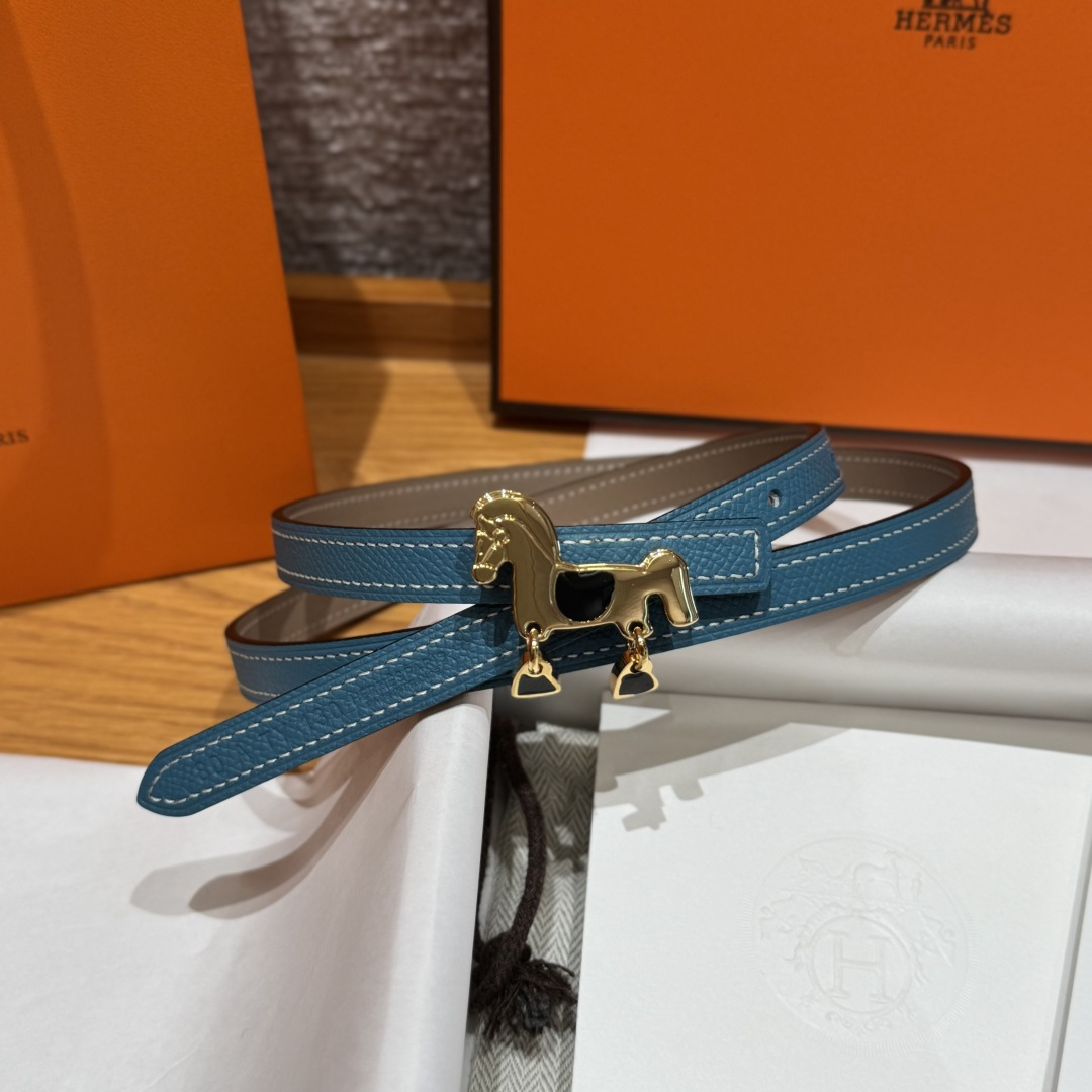 Hermès Glenan Reversible Leather Belt with Horse Buckle - 13mm