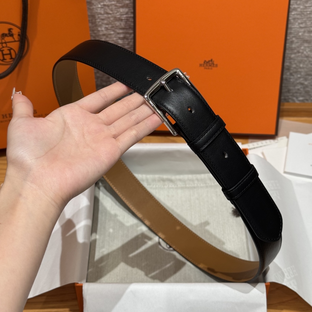 Hermès Men's Reversible Leather Belt - Black/Tan, Silver Buckle, 35mm Width 3 cmp i1752207633727 2370 0 7