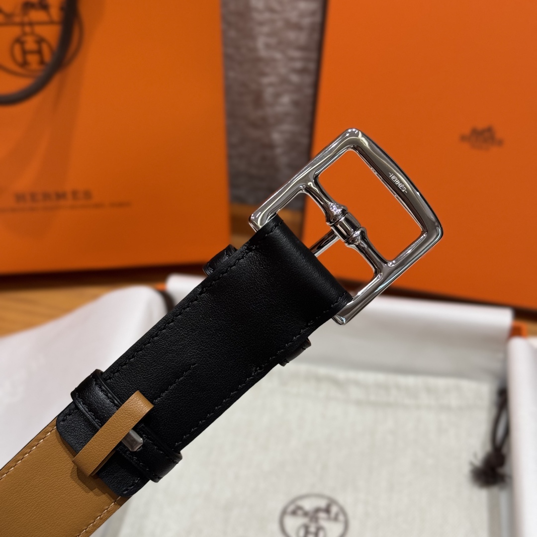 Hermès Men's Reversible Leather Belt - Black/Tan, Silver Buckle, 35mm Width 7 cmp i1752207636078 182 0 3