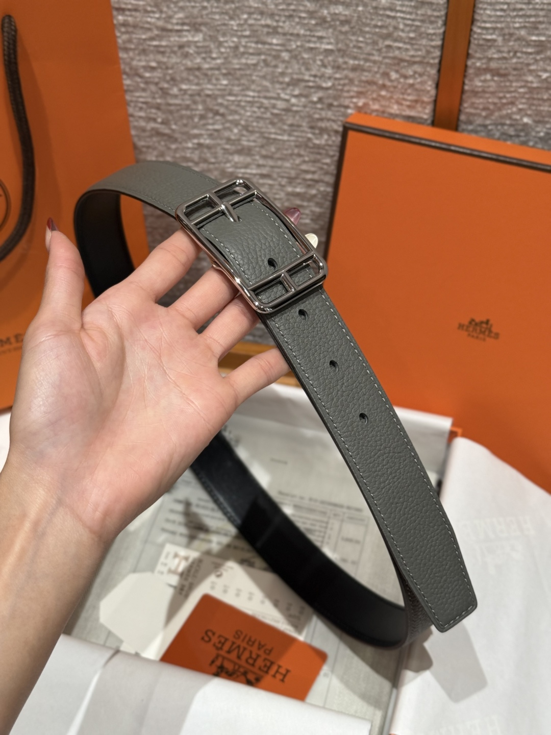 에르메스 케이프코드 32mm 리버시블 송아지가죽 벨트 상세 이미지 3