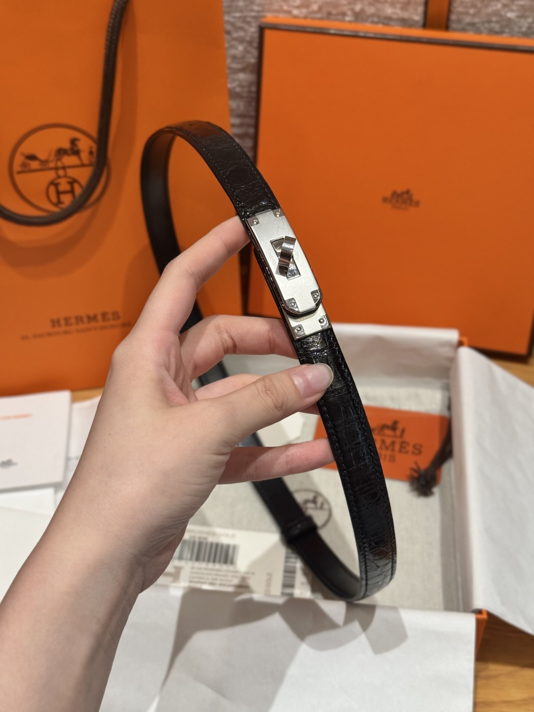 에르메스 켈리 크로커다일 카프스킨 벨트 상세 이미지 5