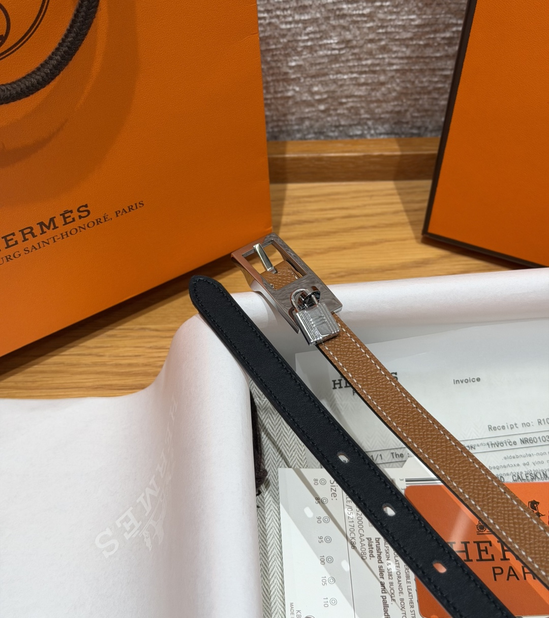 에르메스 H브랜드 금장 자물쇠 양면 가죽 벨트 상세 이미지 8
