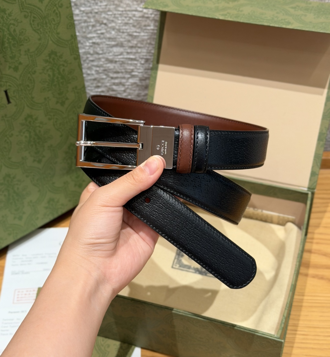 구찌 G 로고 스퀘어 버클 송아지가죽 벨트 상세 이미지 2