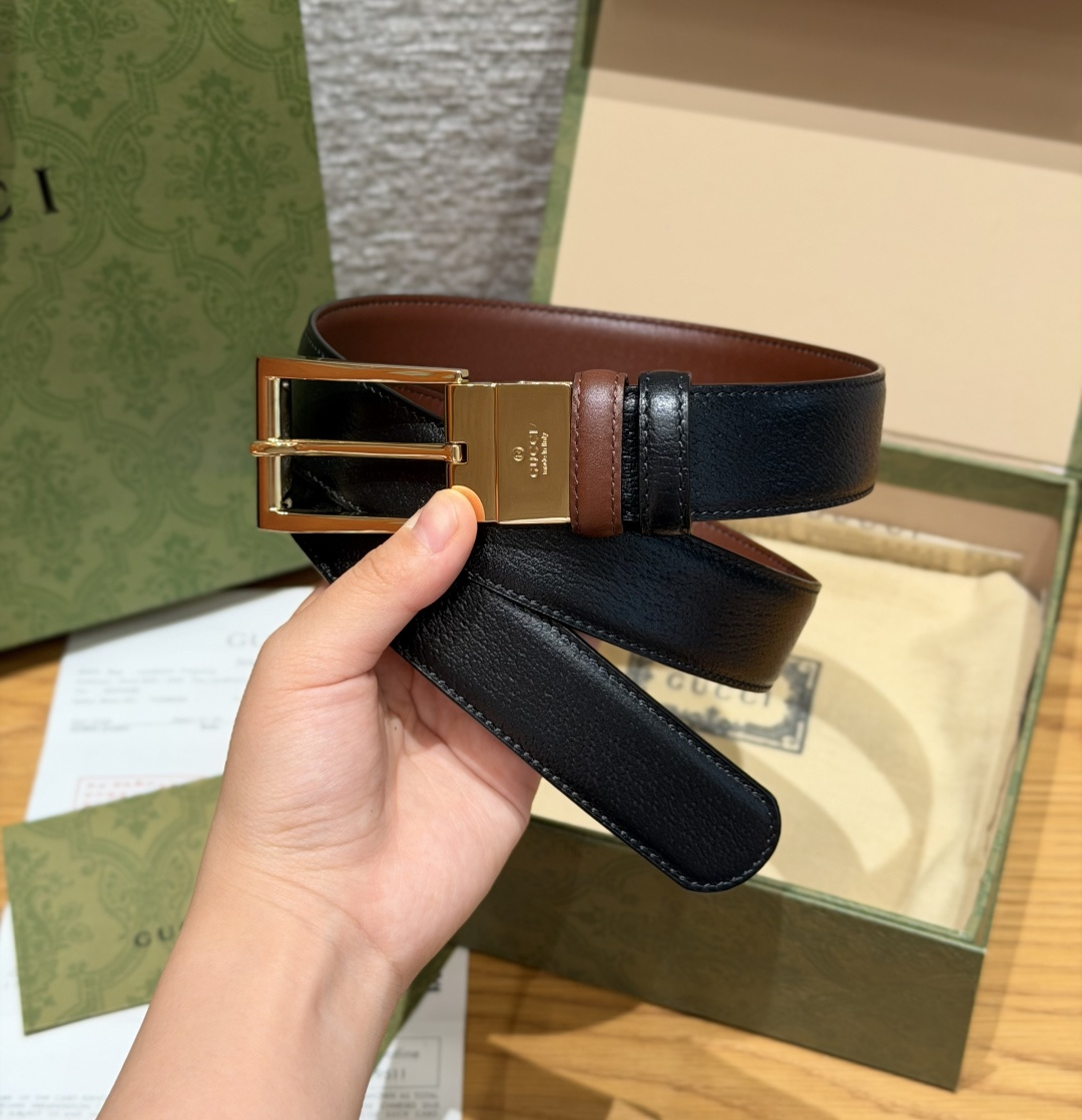 구찌 G 로고 스퀘어 버클 그레인 카프스킨 벨트 상세 이미지 2