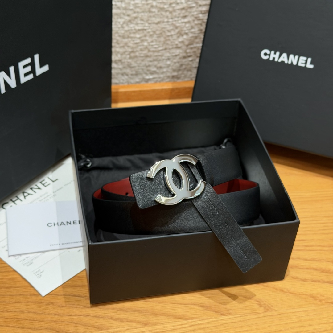 P160-Chanel ✨ C Ceinture 30 mm Réversible en Cuir de Veau Lisse width 3.0cm Cintura Cintura