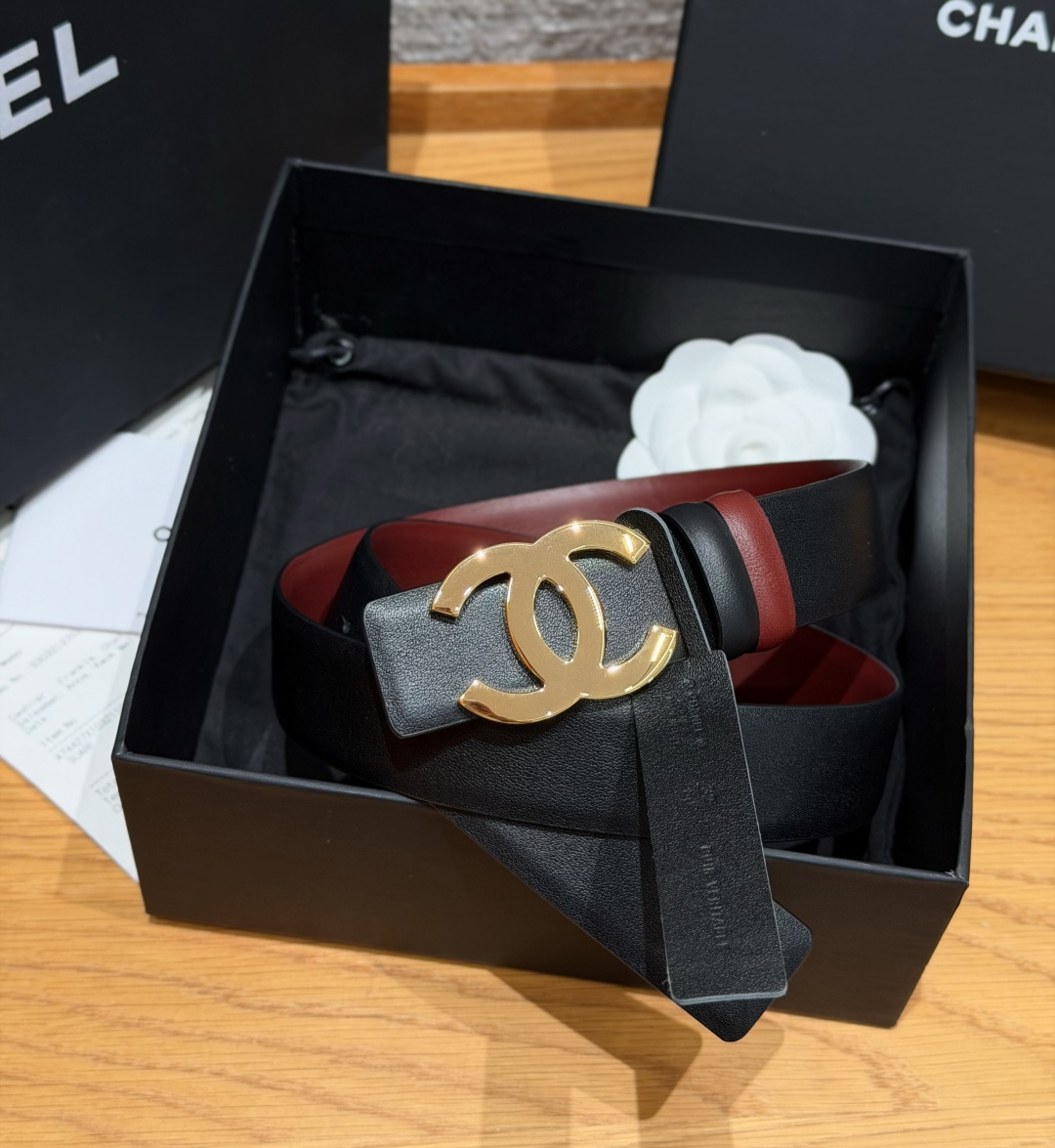 P160-Chanel ✨ C Ceinture 30 mm Réversible en Cuir de Veau Lisse width 3.0cm Cintura Cintura