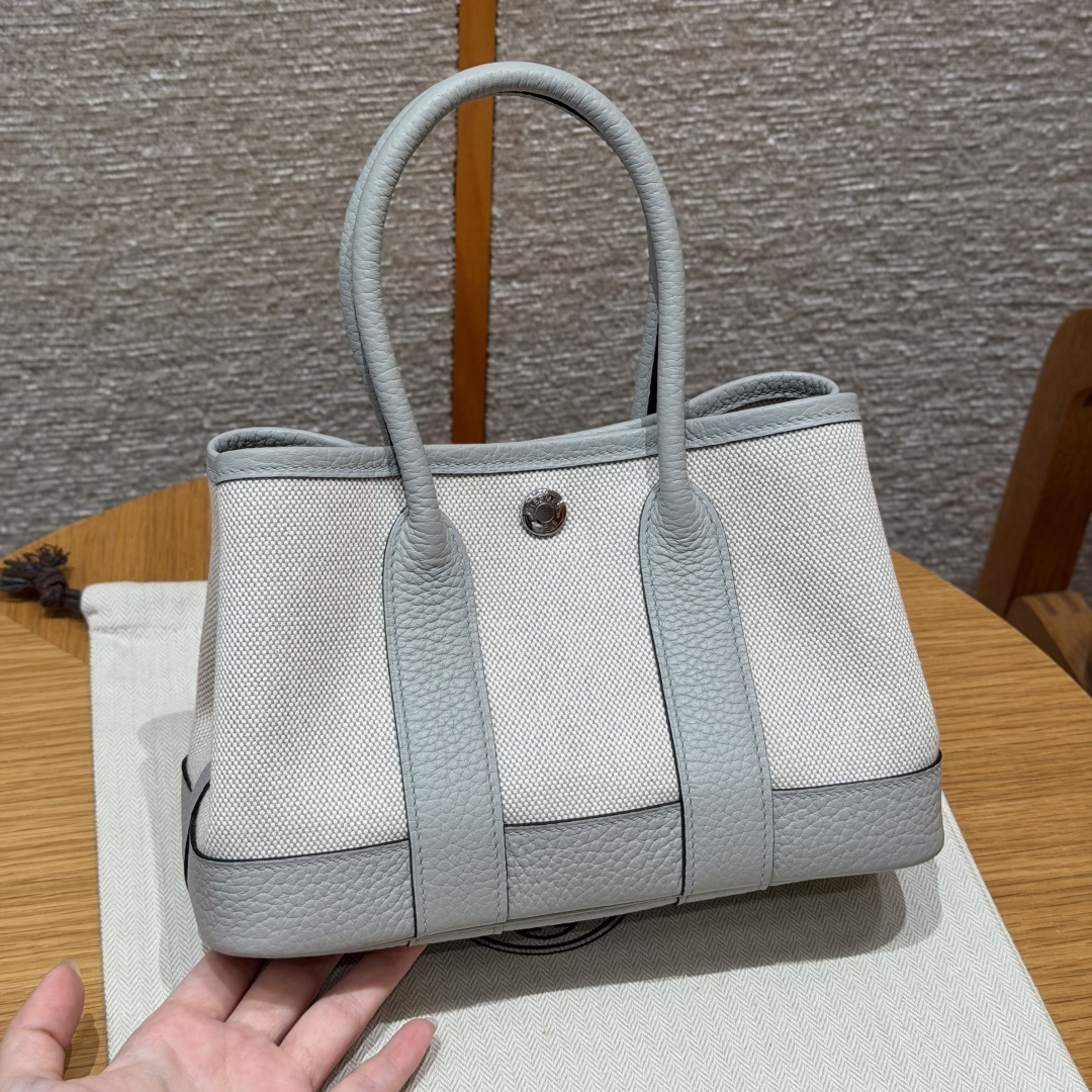Garden Bag Canvas with Leather Trim Silver Buckle Handbag