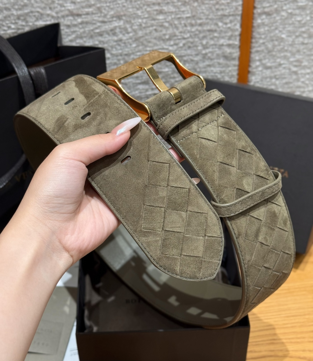 보테가베네타 인트레치아토 스웨이드 벨트 60mm 상세 이미지 4