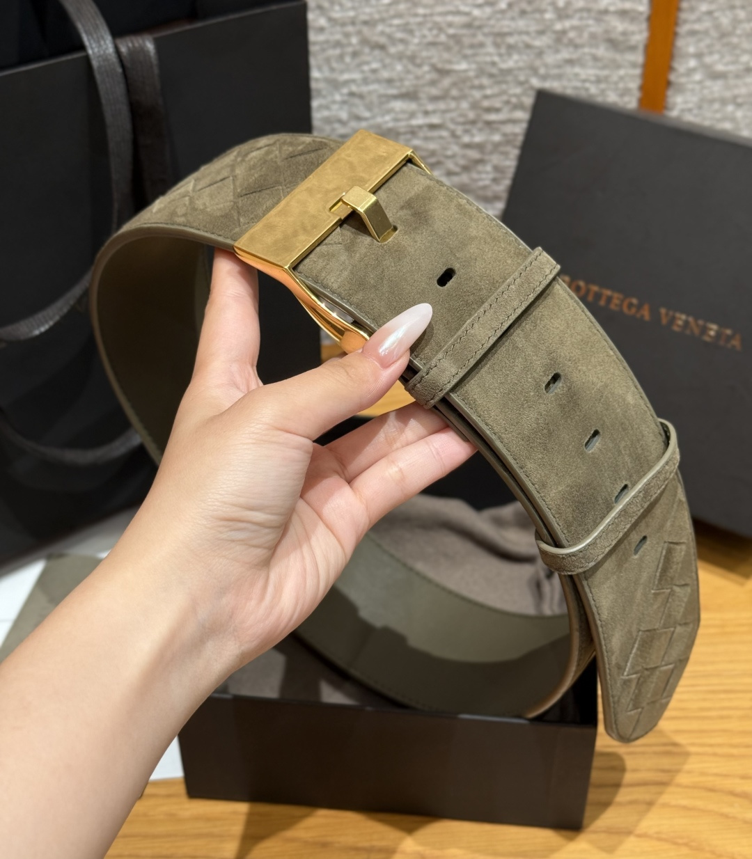 보테가베네타 인트레치아토 스웨이드 벨트 60mm 상세 이미지 3