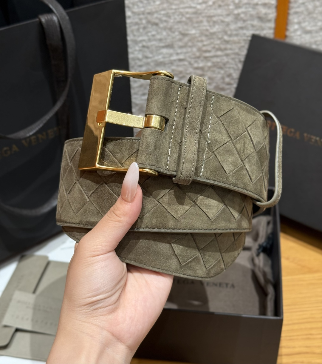 보테가베네타 인트레치아토 스웨이드 벨트 60mm 상세 이미지 2
