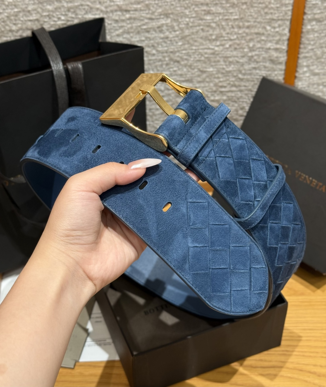 보테가베네타 인트레치아토 스웨이드 벨트 60mm 상세 이미지 4