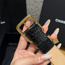 香家✨ Leather Belt with CC Charm,Crocodile Embossed Ca 香家✨ Leather Belt with CC Charm,Crocodile Embossed Ca