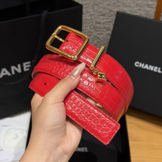 香家✨ Leather Belt with CC Charm,Crocodile Embossed Ca 香家✨ Leather Belt with CC Charm,Crocodile Embossed Ca