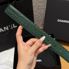 香家✨ Leather Belt with CC Charm,Crocodile Embossed Ca 香家✨ Leather Belt with CC Charm,Crocodile Embossed Ca