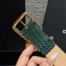 香家✨ Leather Belt with CC Charm,Crocodile Embossed Ca 香家✨ Leather Belt with CC Charm,Crocodile Embossed Ca