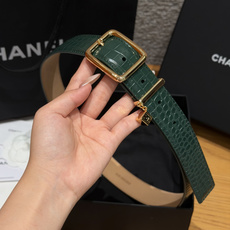香家✨ Leather Belt with CC Charm,Crocodile Embossed Ca 香家✨ Leather Belt with CC Charm,Crocodile Embossed Ca