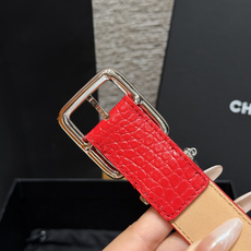 香家✨ Leather Belt with CC Charm,Crocodile Embossed Ca 香家✨ Leather Belt with CC Charm,Crocodile Embossed Ca