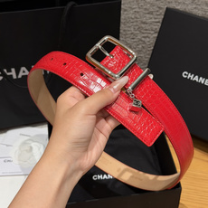 香家✨ Leather Belt with CC Charm,Crocodile Embossed Ca 香家✨ Leather Belt with CC Charm,Crocodile Embossed Ca