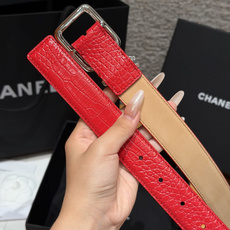 香家✨ Leather Belt with CC Charm,Crocodile Embossed Ca 香家✨ Leather Belt with CC Charm,Crocodile Embossed Ca