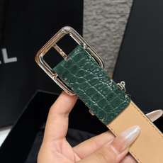 香家✨ Leather Belt with CC Charm,Crocodile Embossed Ca 香家✨ Leather Belt with CC Charm,Crocodile Embossed Ca
