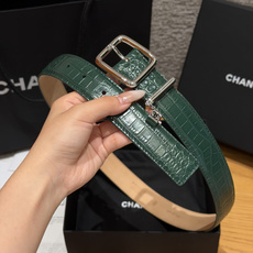 香家✨ Leather Belt with CC Charm,Crocodile Embossed Ca 香家✨ Leather Belt with CC Charm,Crocodile Embossed Ca
