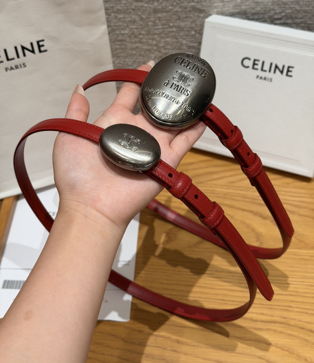 셀린느 13mm 빈티지 타원형 버클 가죽 벨트 상세 이미지 8