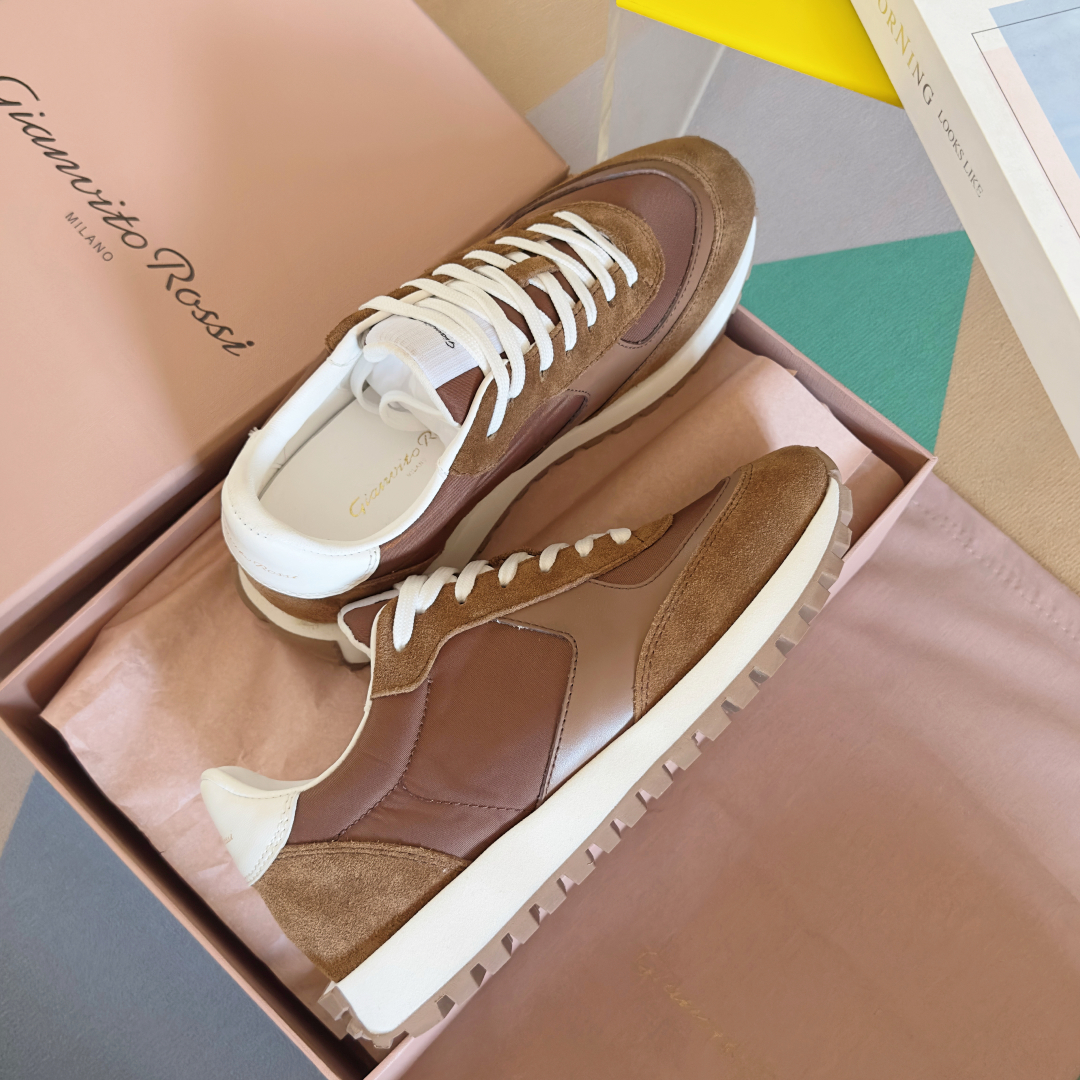 Gianvito Rossi Gravel Series Couple Sneakers with Thick Base and Velvet Design - 图片 4