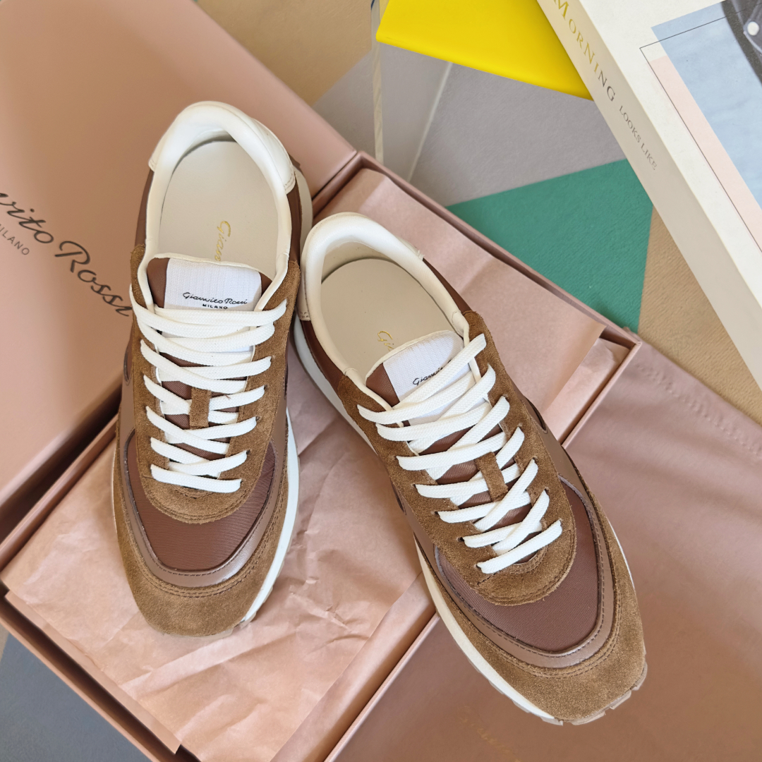 Gianvito Rossi Gravel Series Couple Sneakers with Thick Base and Velvet Design