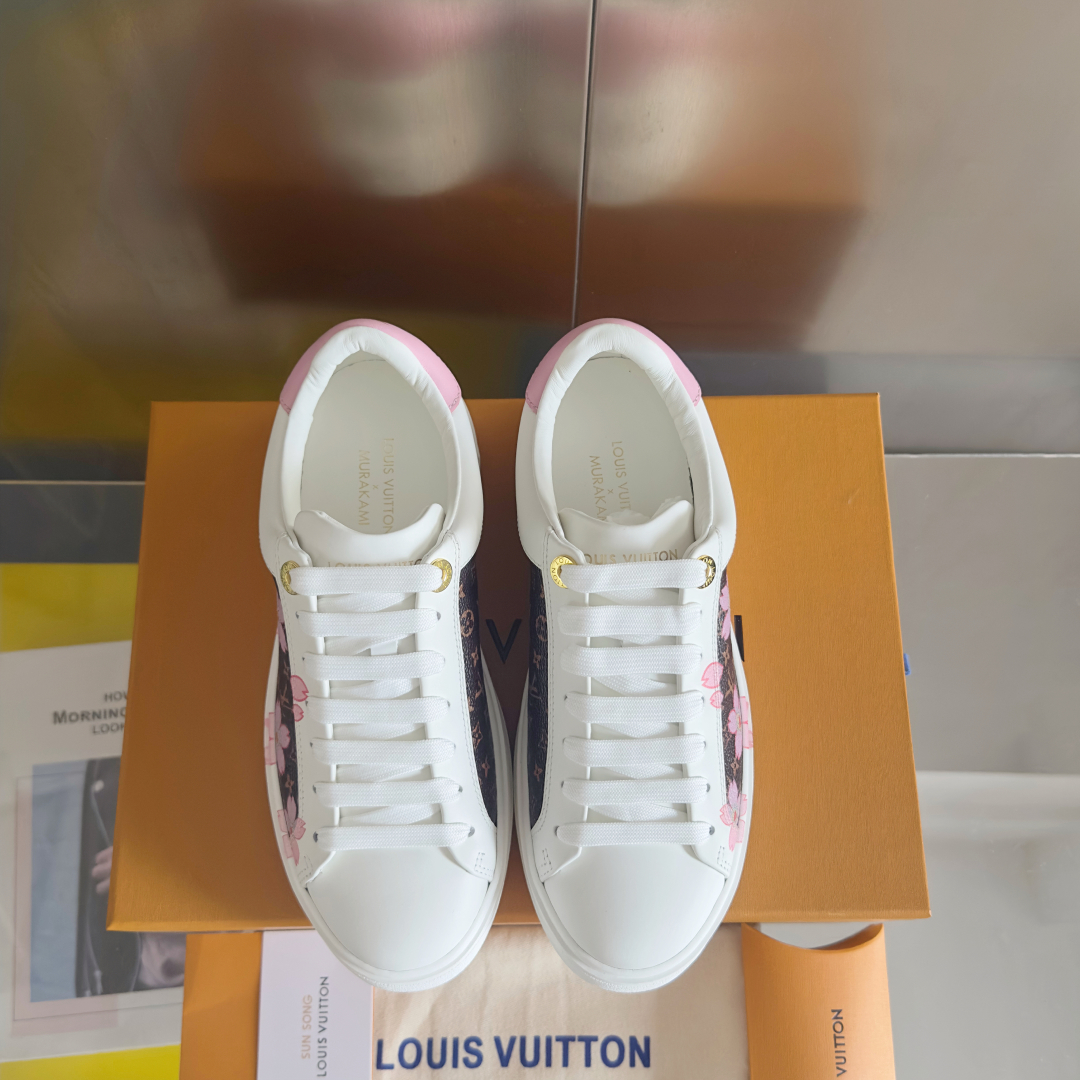 顶级版本：女款
LV x TM村上隆 联名款 驴牌 L家 Time Out 樱花系列 休闲 小白鞋 运动