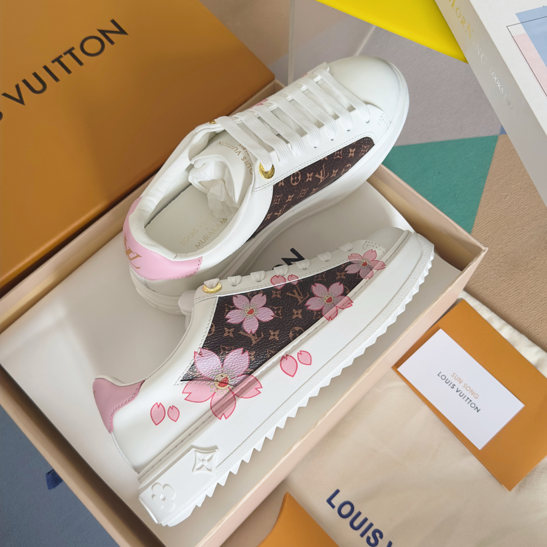 顶级版本：女款
LV x TM村上隆 联名款 驴牌 L家 Time Out 樱花系列 休闲 小白鞋 运动