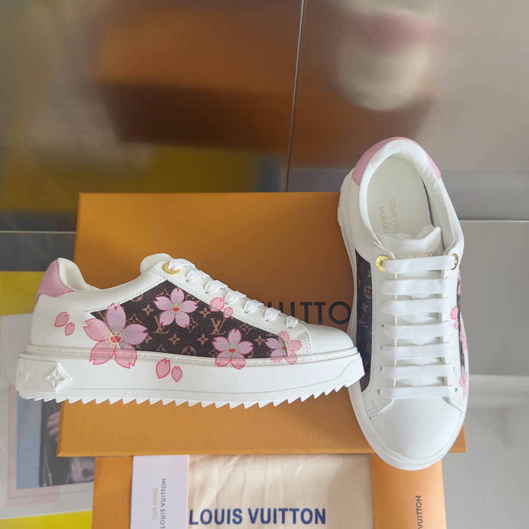 顶级版本：女款
LV x TM村上隆 联名款 驴牌 L家 Time Out 樱花系列 休闲 小白鞋 运动