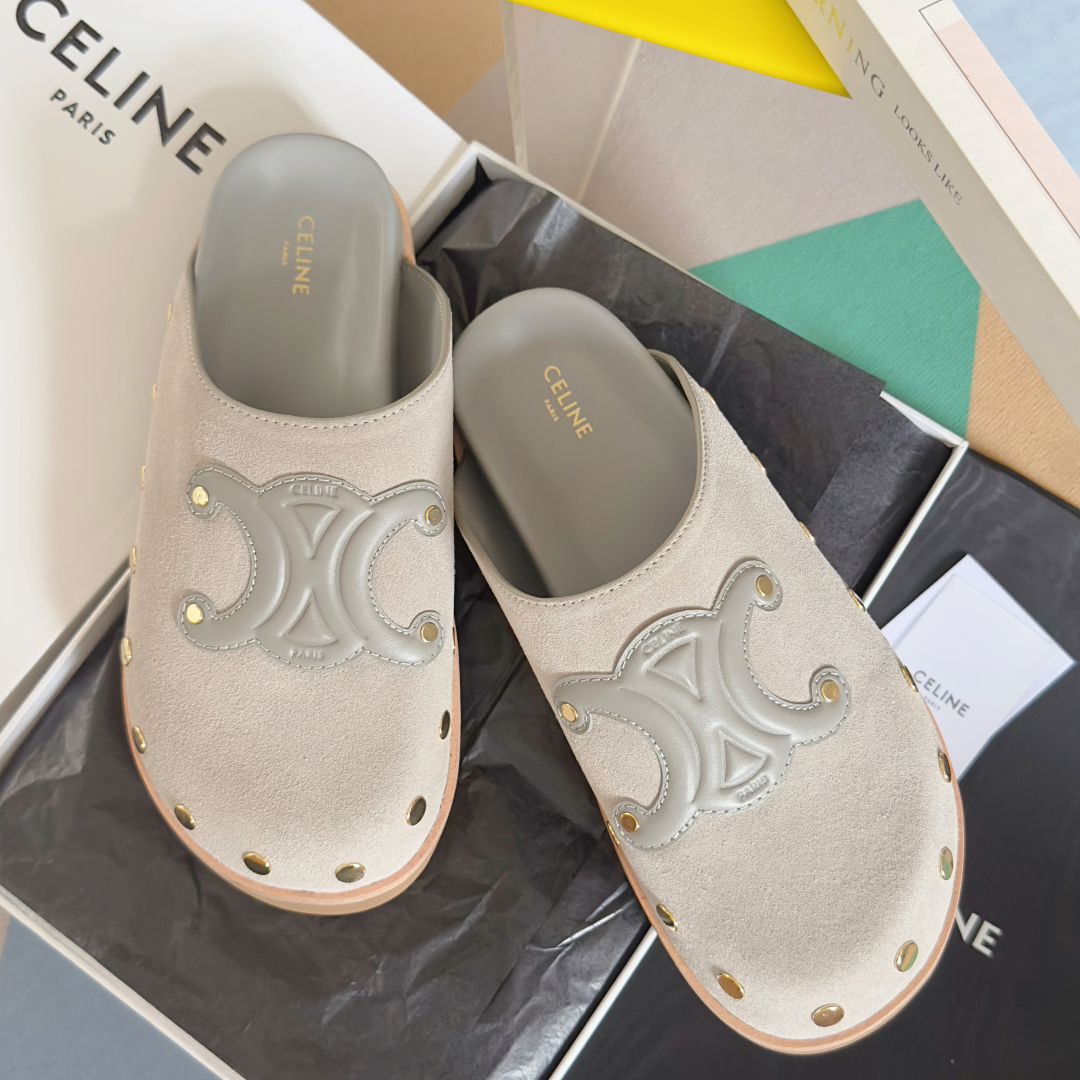 顶级版本：女款
Celine思琳 最新款 Pitea 凯旋门 勃肯 包头拖鞋 凉鞋
原版购入开发 做货 