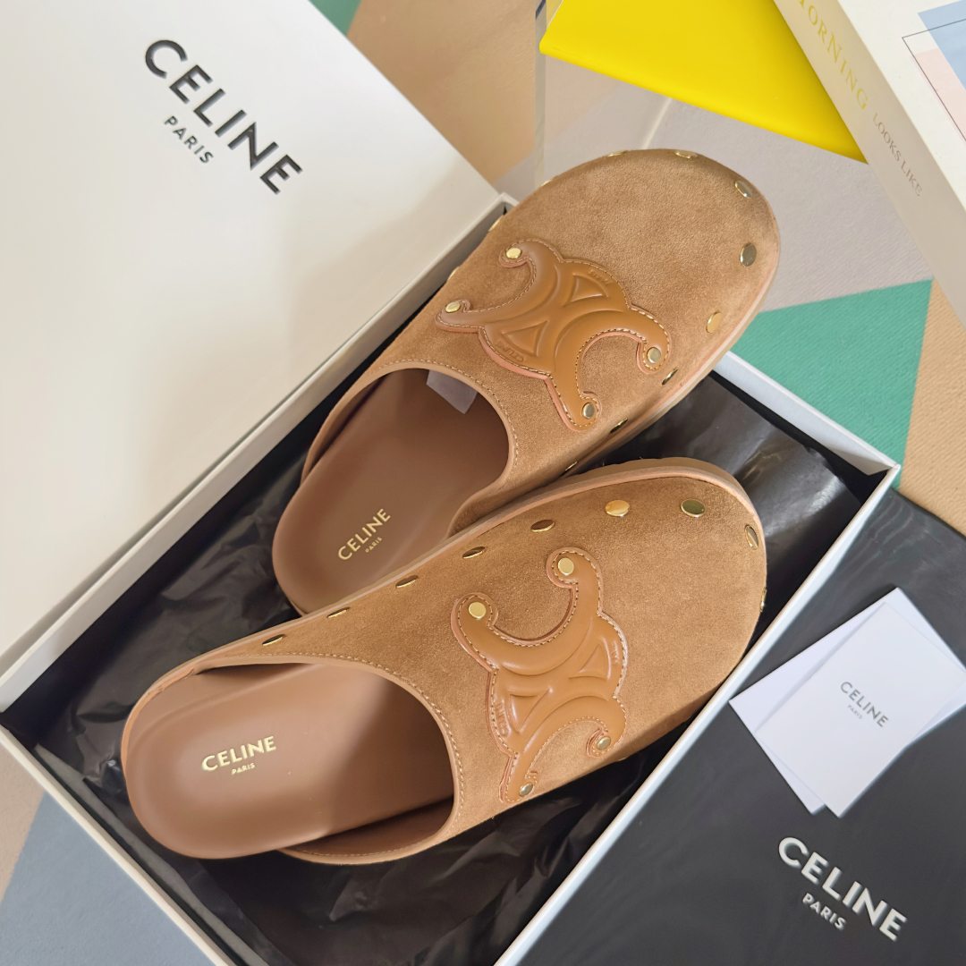 顶级版本：女款
Celine思琳 最新款 Pitea 凯旋门 勃肯 包头拖鞋 凉鞋
原版购入开发 做货 