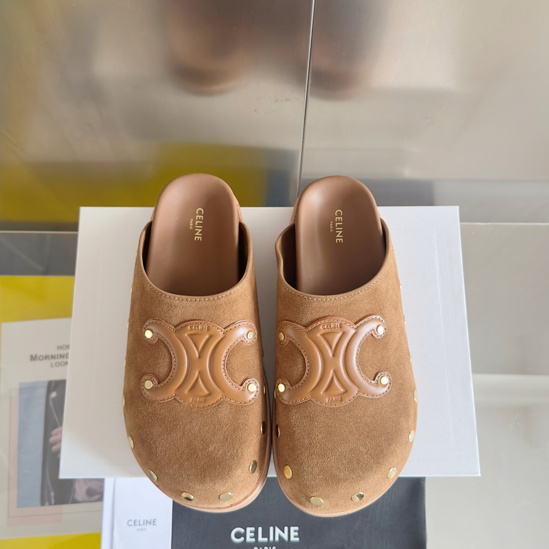 顶级版本：女款
Celine思琳 最新款 Pitea 凯旋门 勃肯 包头拖鞋 凉鞋
原版购入开发 做货 