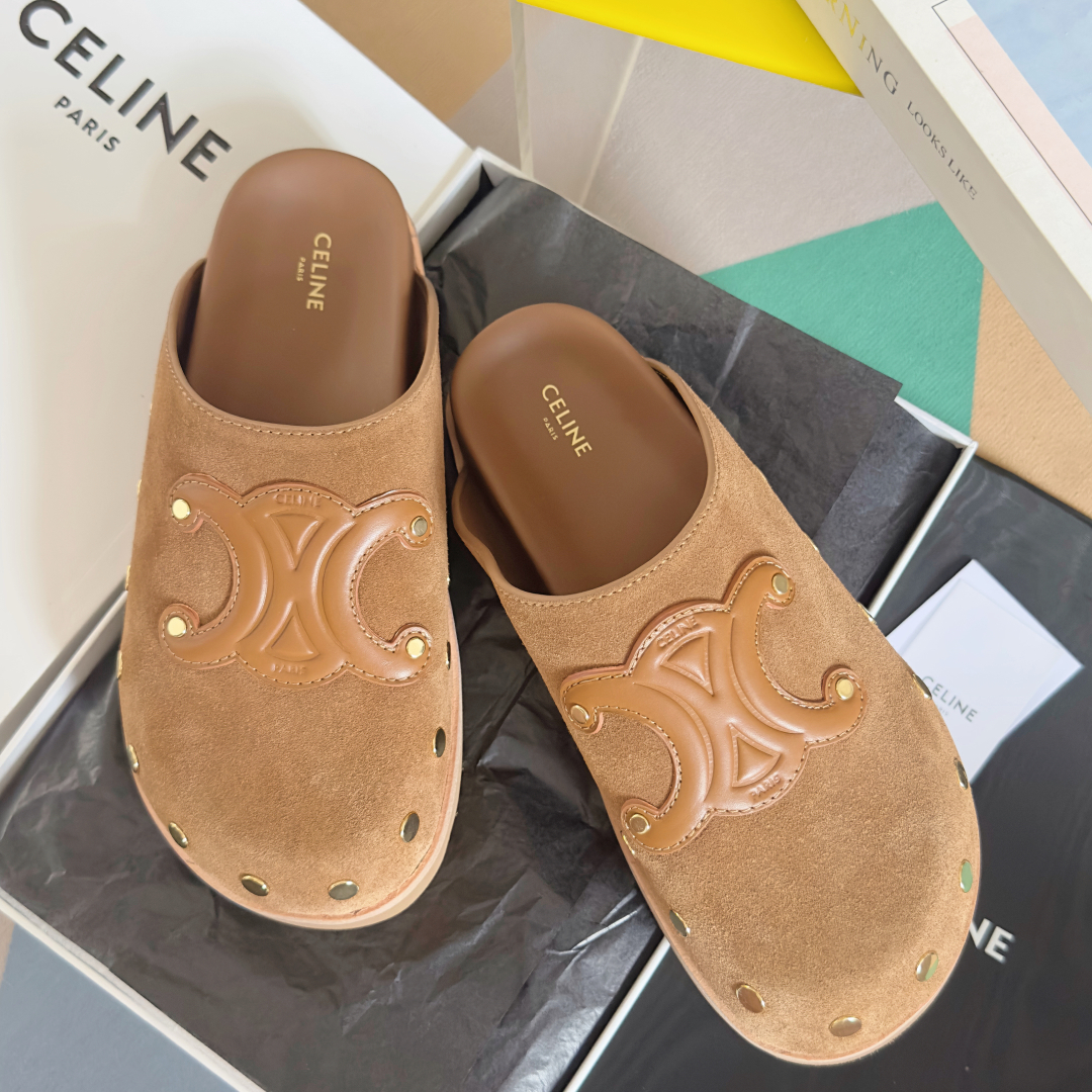顶级版本：女款
Celine思琳 最新款 Pitea 凯旋门 勃肯 包头拖鞋 凉鞋
原版购入开发 做货 