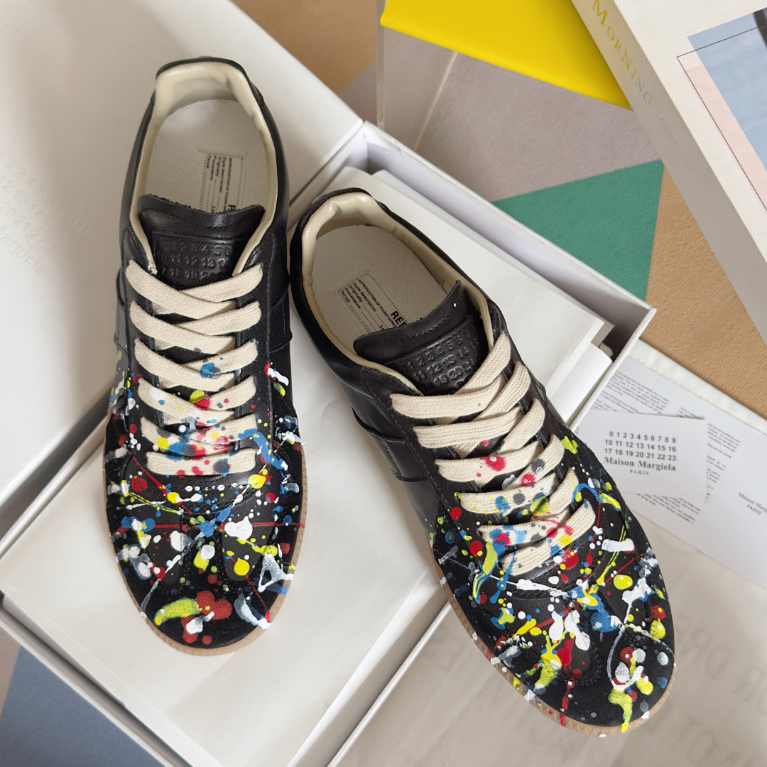 Maison Margiela MM6 Replica Sneakers - Black Leather with Paint Splatter 2 cmp i1745492658361 5293 0 0
