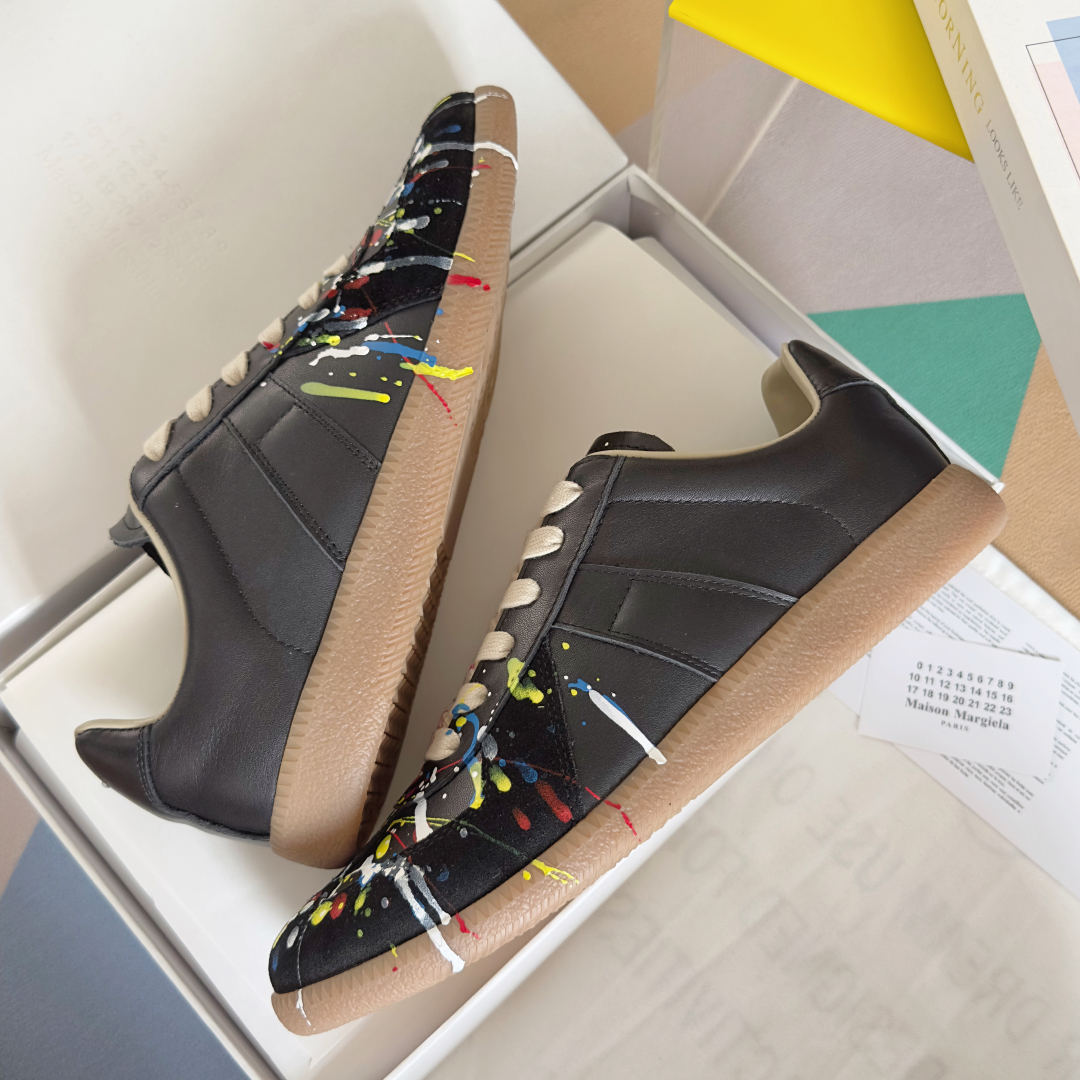 Maison Margiela MM6 Replica Sneakers - Black Leather with Paint Splatter 7 cmp i1745492658405 8504 0 5