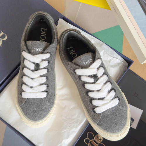 Dior B33 Spin Sneakers Gray Wool Couple Style Lace-up Casual Shoes