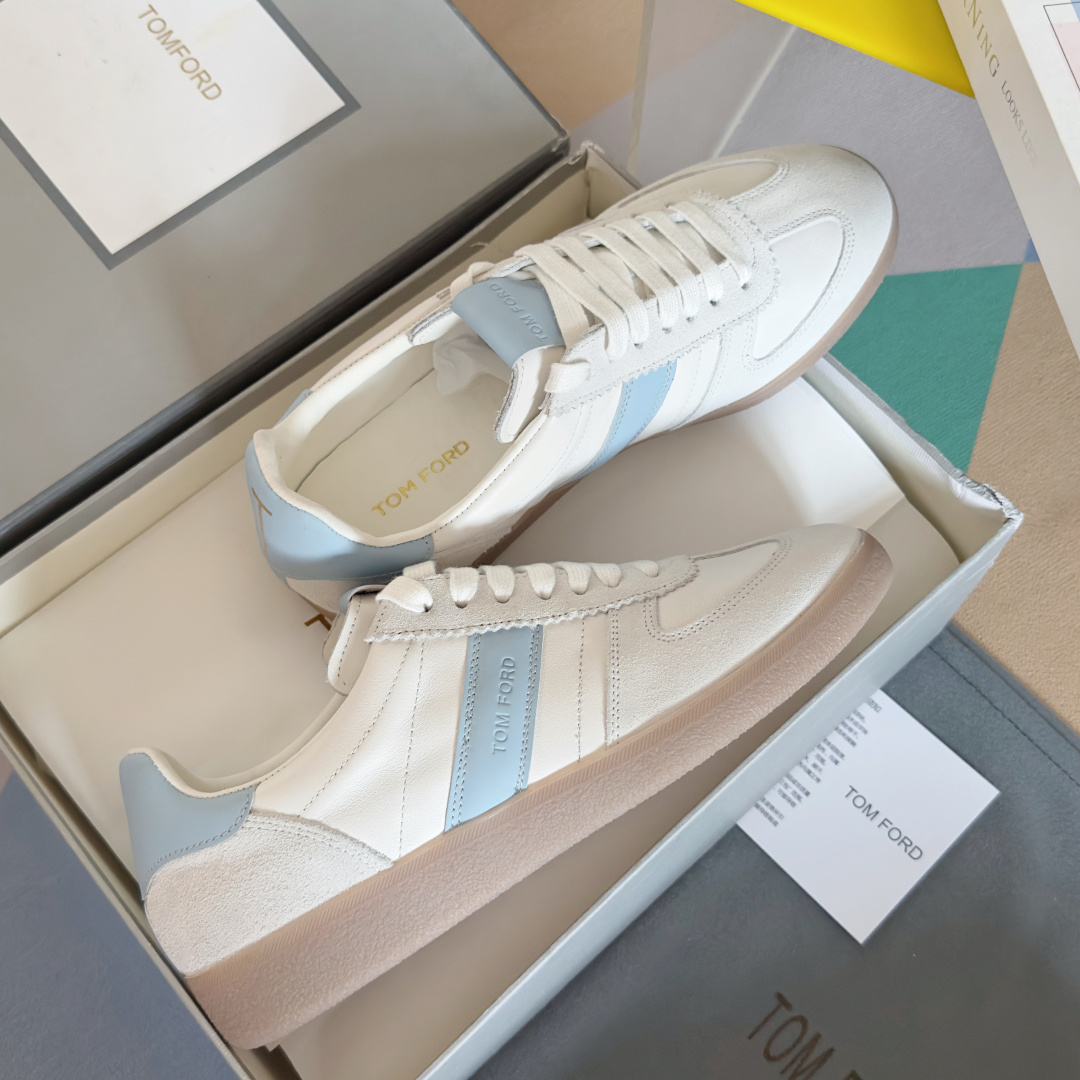 Tom Ford White and Light Blue Sneakers