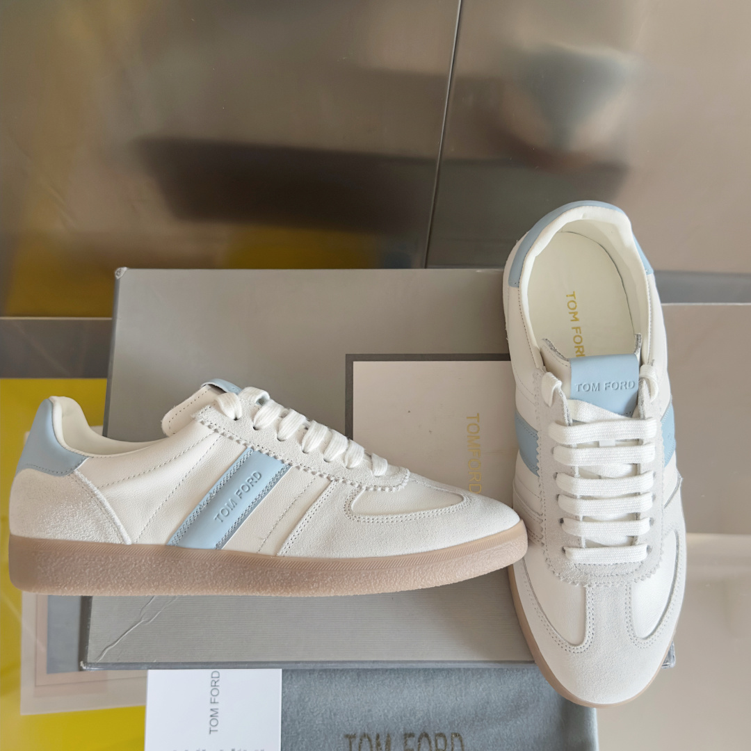 Tom Ford White and Light Blue Sneakers