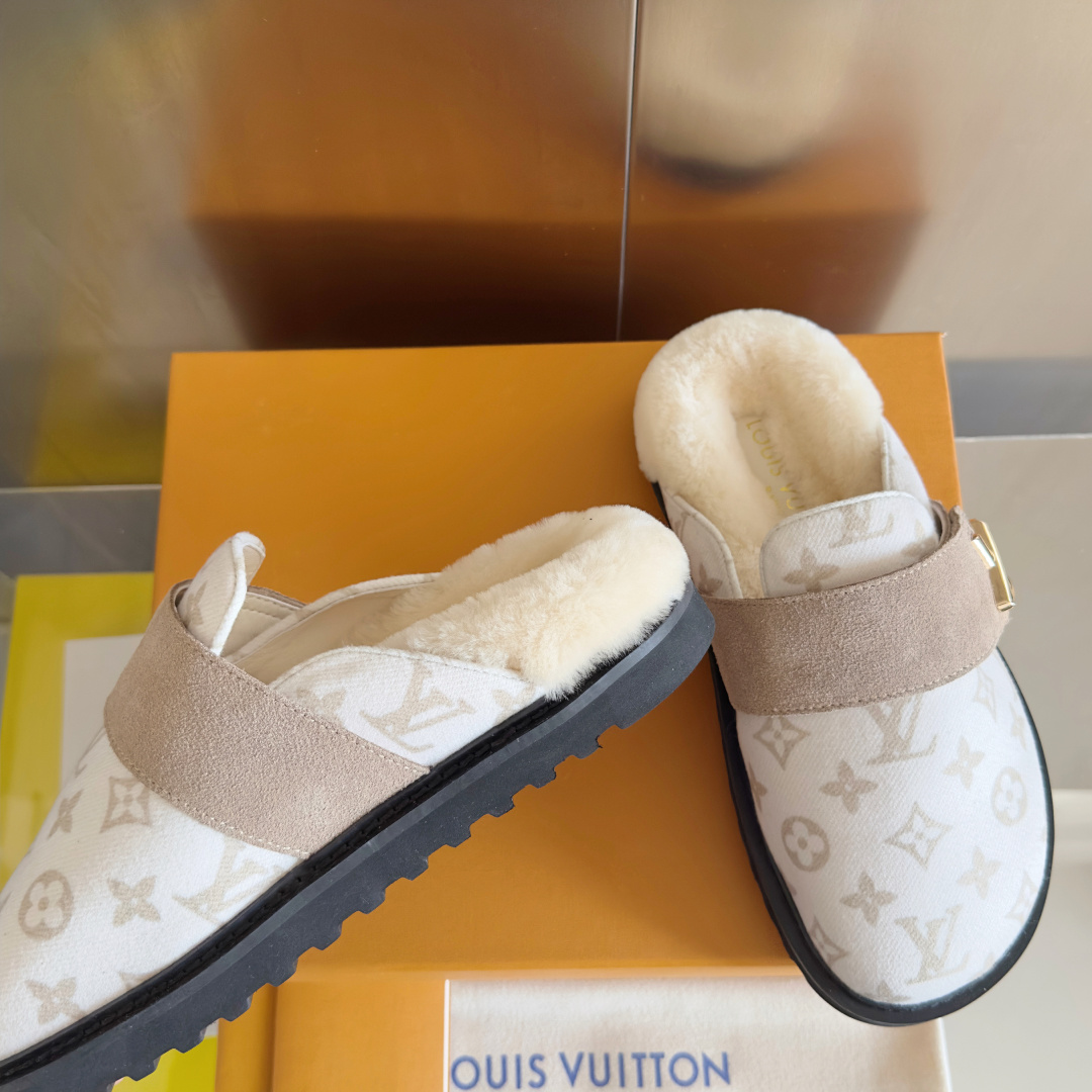 Louis Vuitton LV路易威登L家 驴牌 最新Easy系列 勃肯 包头 厚底 毛拖鞋 凉鞋