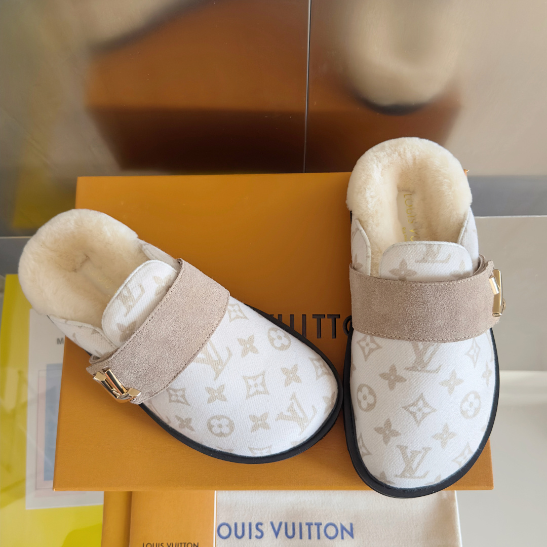 Louis Vuitton LV路易威登L家 驴牌 最新Easy系列 勃肯 包头 厚底 毛拖鞋 凉鞋