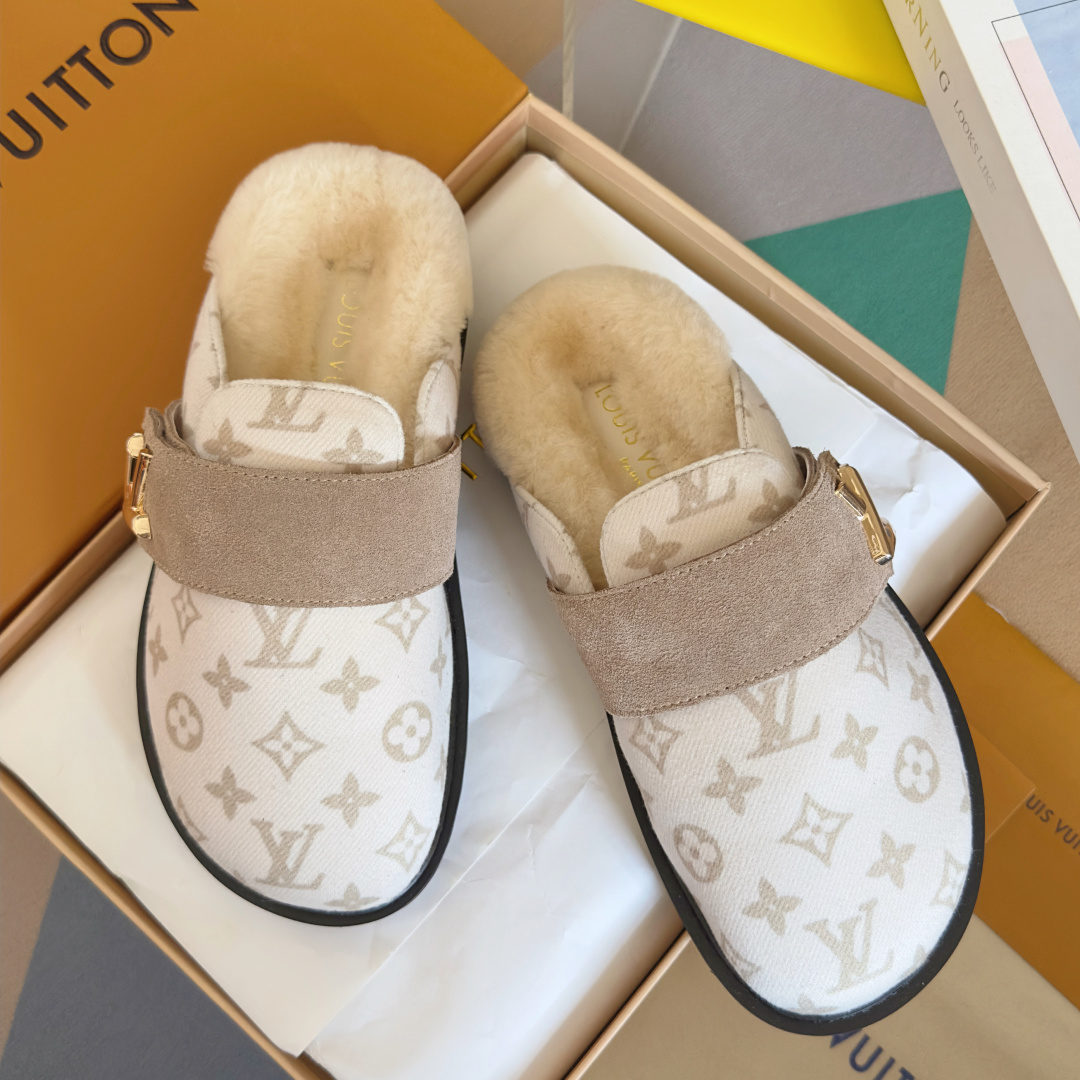 Louis Vuitton LV路易威登L家 驴牌 最新Easy系列 勃肯 包头 厚底 毛拖鞋 凉鞋