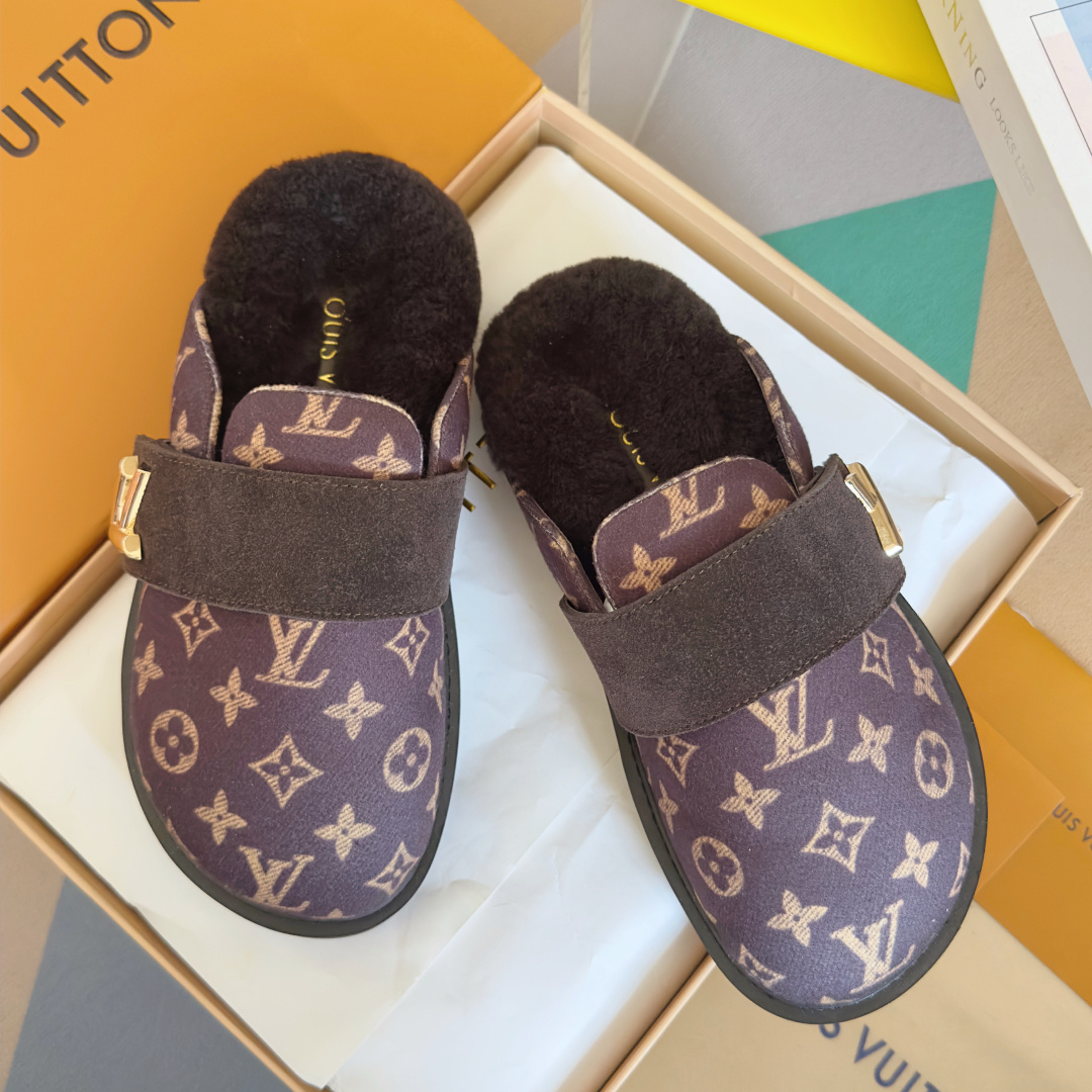 Louis Vuitton LV路易威登L家 驴牌 最新Easy系列 勃肯 包头 厚底 毛拖鞋 凉鞋
